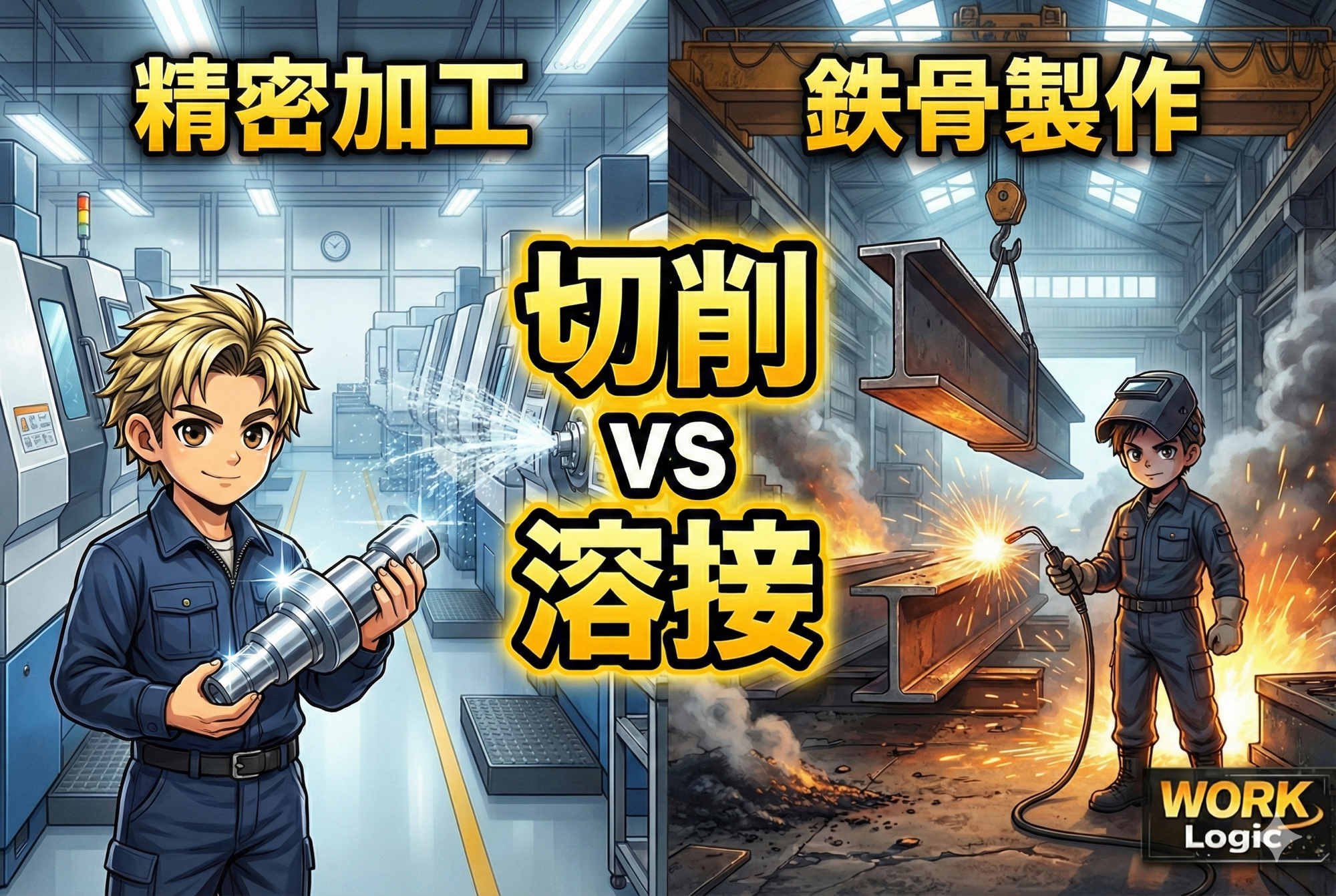 【工場vs工場】同じ「製造業」でも別世界。NC旋盤（切削）と鉄骨製作（溶接）の決定的な3つの違い