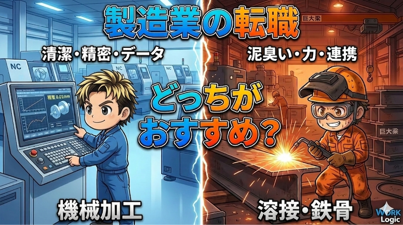 【製造業の転職】未経験なら「機械加工」と「鉄骨・溶接」どっちがおすすめ？両方経験した私が違いを徹底比較